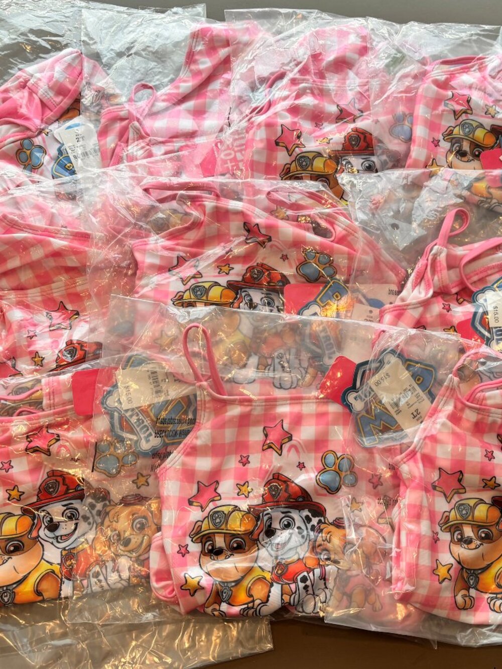 Wholesale Bulk Lot 10 Girl's T2 Toddler Pink Paw Patrol Swimsuits One Piece Swim